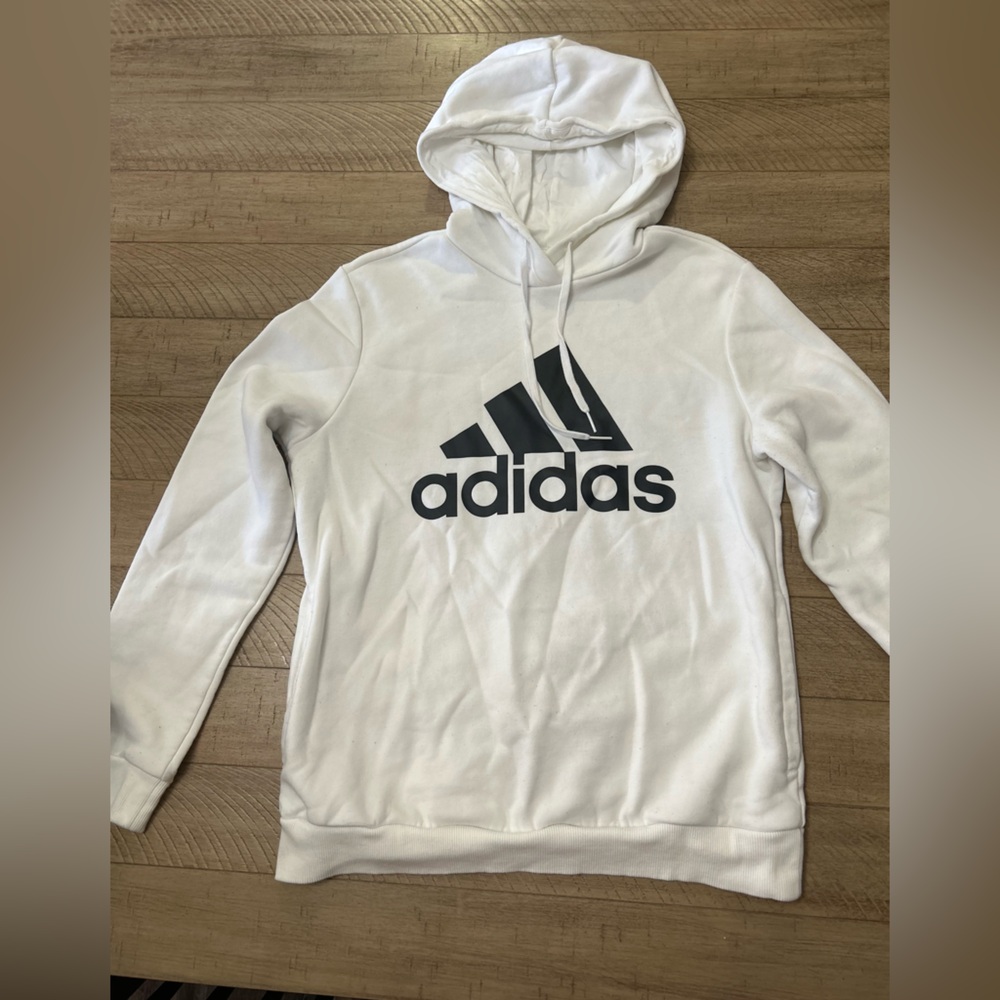 Adidas Women's White and Black Logo Hoodie